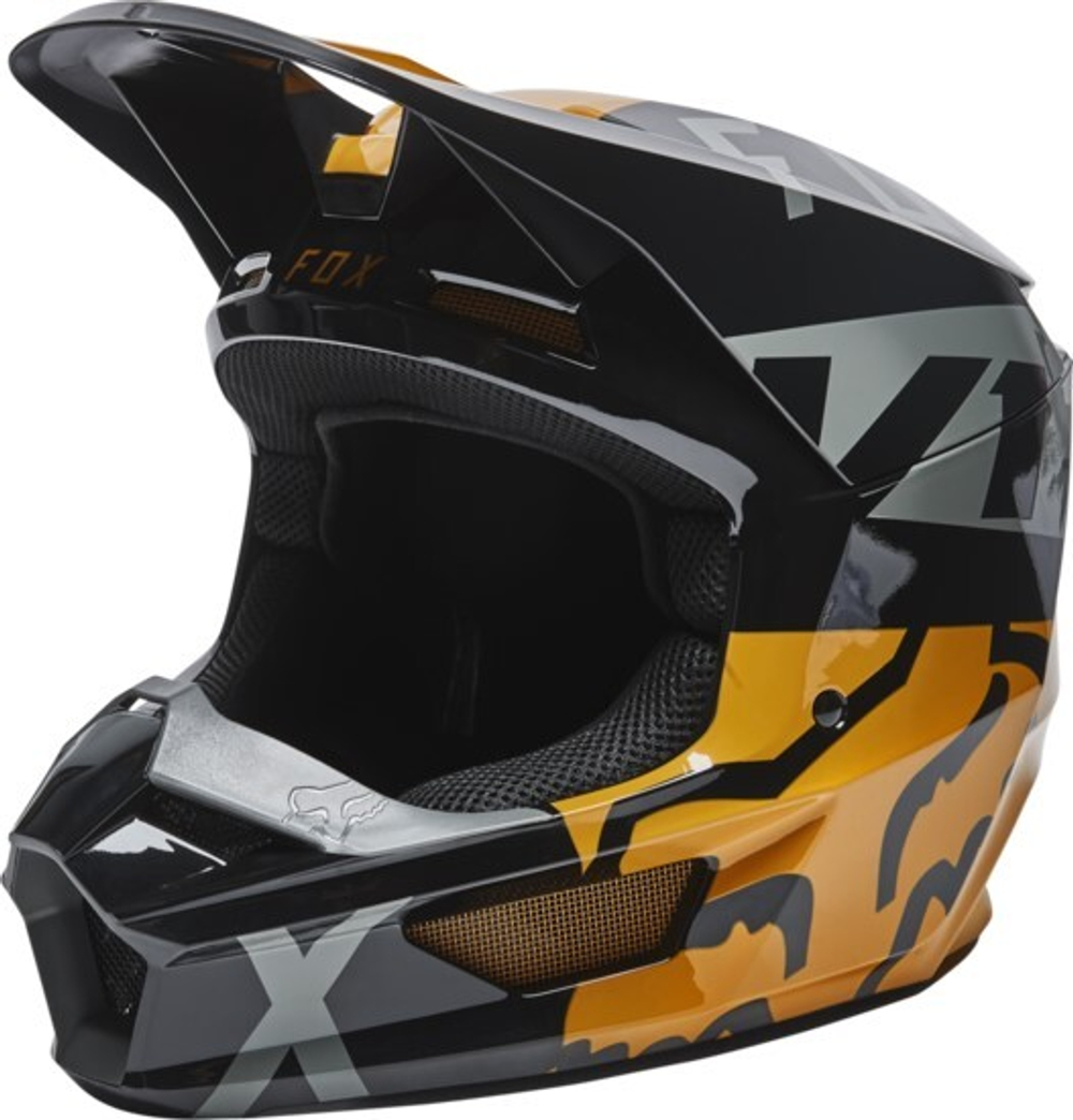 Мотошлем Fox V1 Skew Helmet (Black/Gold, S, 2022 (27999-595-S))