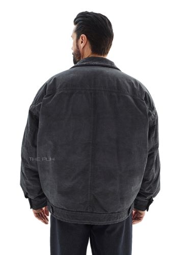 Графитовый пуховик на пуговицах с эффектом варки