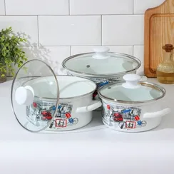 Набор кастрюль «Вояж», 3 предмета: 1,5 л, 2,3 л, 3 л, стеклянные крышки, индукция, цвет белый