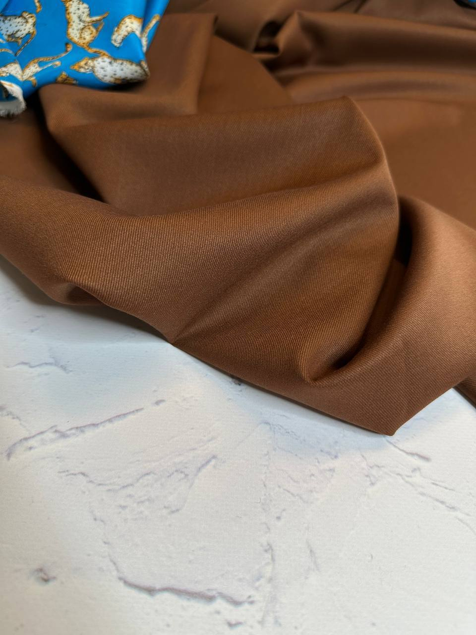 Костюмно-плательная смесовая однотонная поливискоза (64%полиэстер/33%вискоза/3%эластан, Жженая карамель, 148, 285 гр/м2)