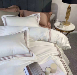 ZEPHYR HOME КПБ Двуспалка ЕВРО Египетский хлопок 100s белый с бежевыми