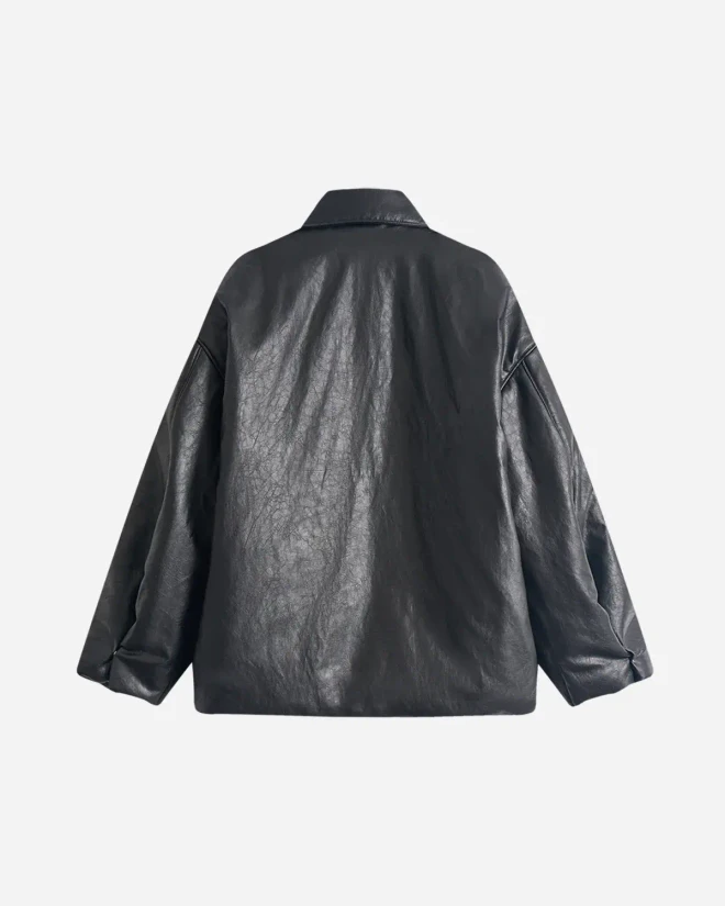 Утепленная куртка-рубашка из экокожи