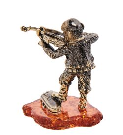 Народные промыслы AM-2969 Фигурка «Скрипач» (латунь, янтарь)