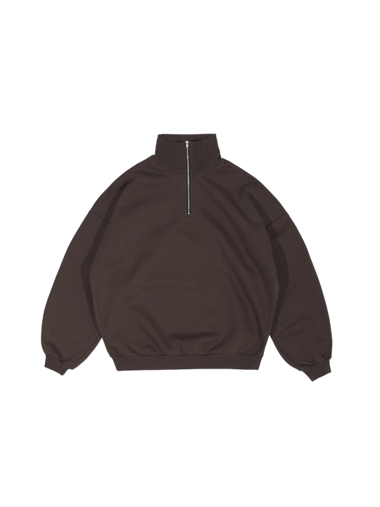 Свитшот с воротником на молнии с начесом(коричневый)