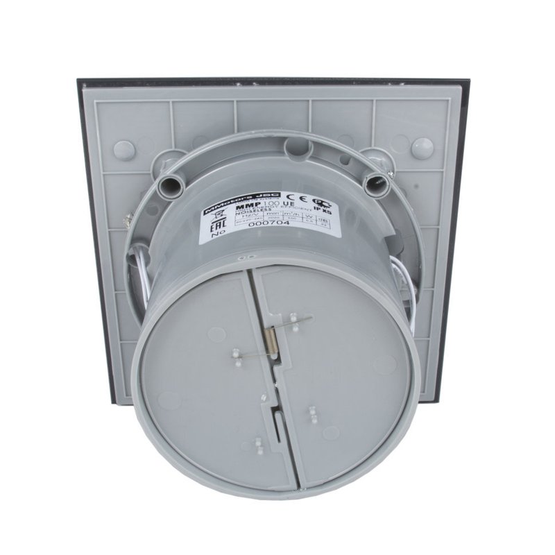 Энергосберегающий бесшумный вентилятор ММ-Р 06 UE стекло квадрат 100 м³/час 5,5 Вт с обратным клапаном темно серый