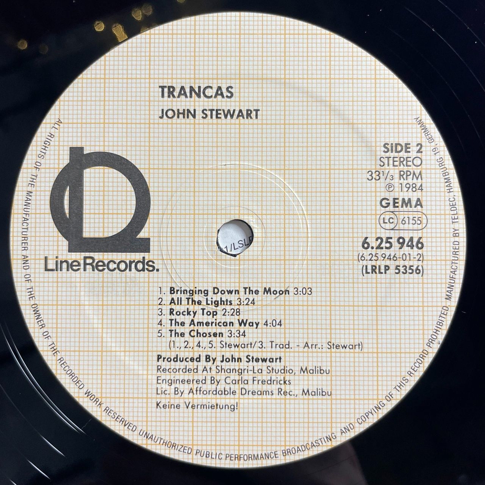 Винтажная виниловая пластинка LP John Stewart Trancas (Germany 1984)