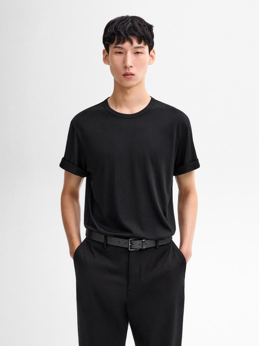 Massimo Dutti Футболка из смесовой шерсти, черный