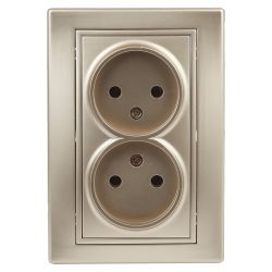 Розетка Intro Plano 1-204-04 без заземления двойная 2х2P, 16А-250В, IP20, СУ, Plano, шампань | Intro Plano Шампань