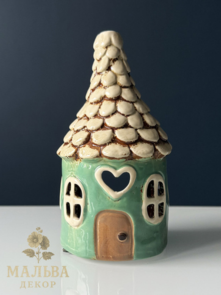 Подсвечник "Домик трулле" зелёный Ø 11x20 см
