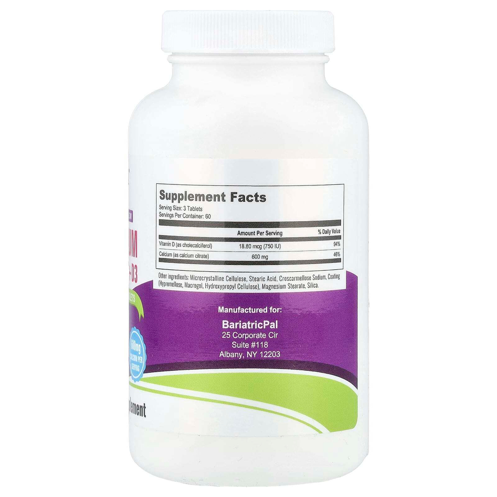 BariatricPal, цитрат кальция и D3, 180 таблеток, покрытых оболочкой