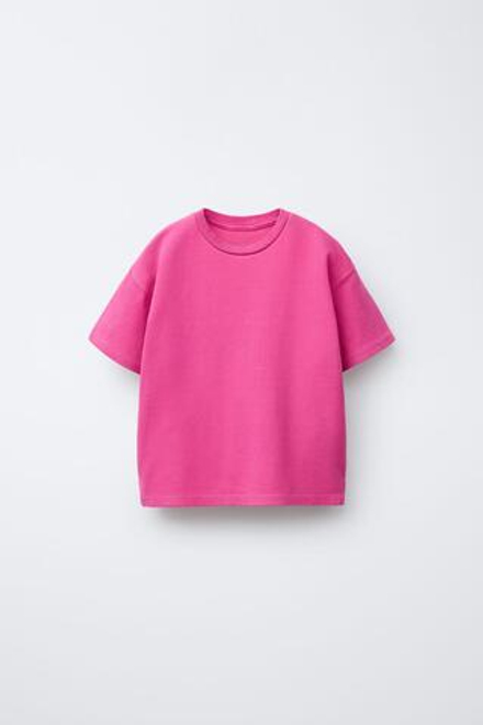 ZARA ОДНОТОННАЯ ФУТБОЛКА ИЗ ТКАНИ ИНТЕРЛОК, ЦВЕТ ФУКСИИ