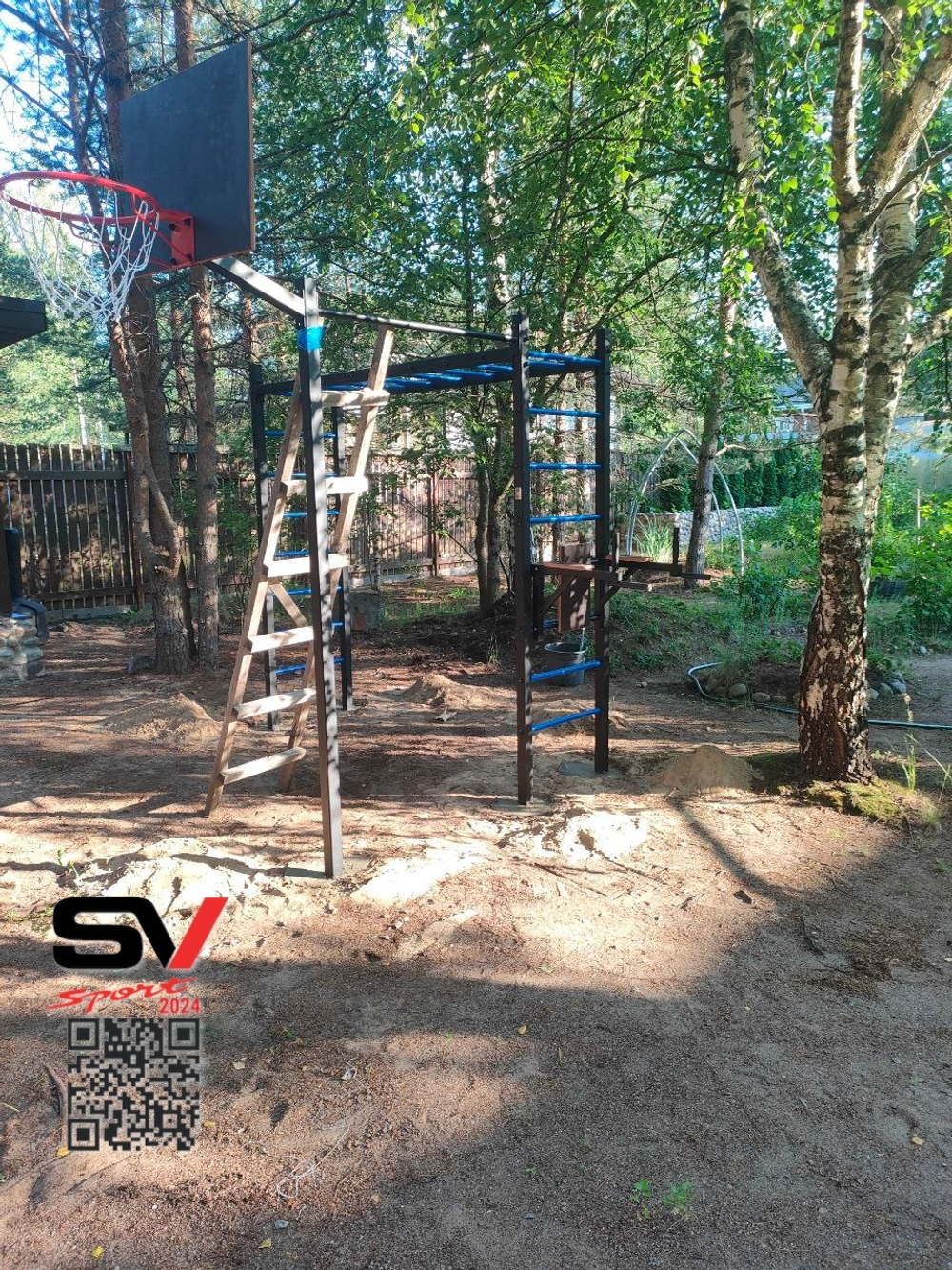 Монтаж уличной шведской стенки Sv Sport Рукоход (5 вертикальных столбов)