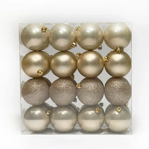Набор пластиковых шаров Вернисаж 80 мм., шампань, 32 шт., Christmas DeLuxe (89714)