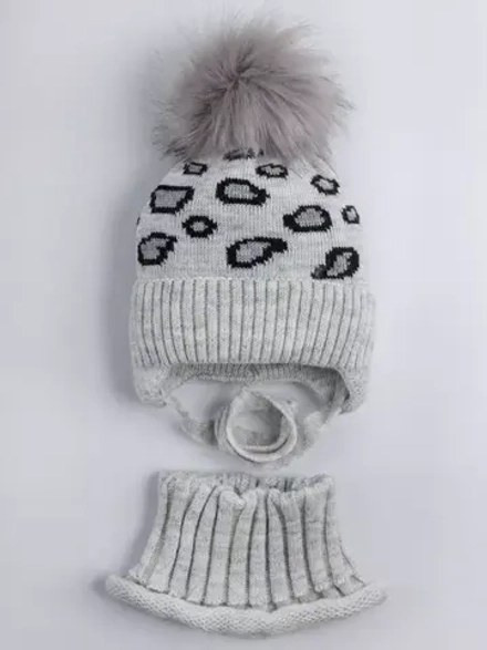 Шапка зимняя для девочки со снудом, леопардовая