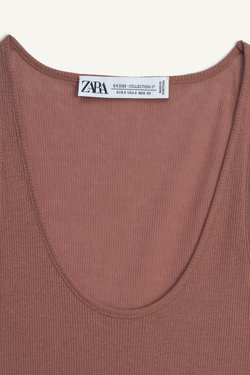 ZARA ТОП ИЗ ТОНКОГО ХЛОПКА, СВЕТЛО-КОРИЧНЕВЫЙ