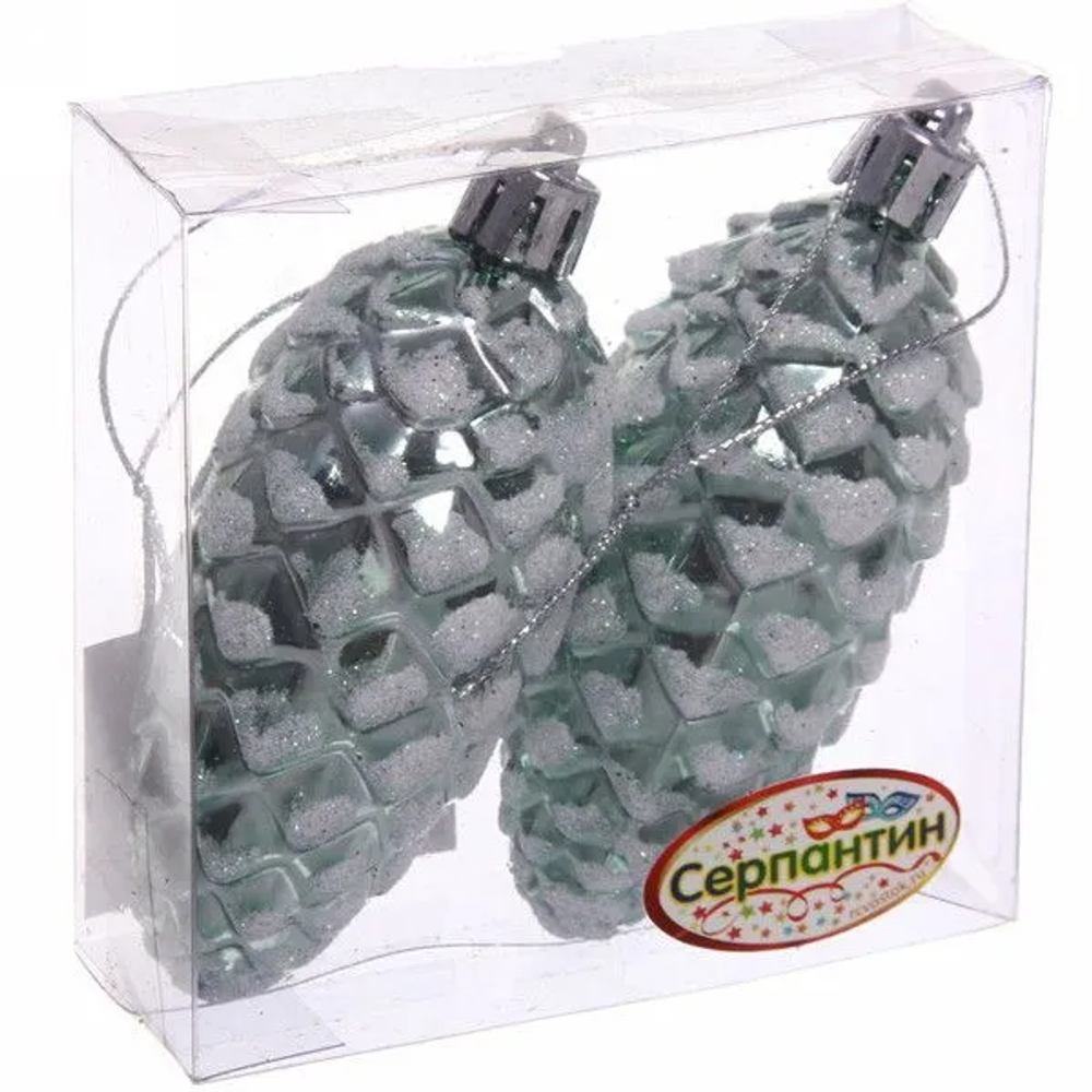 Ёлочные игрушки "Таинственное очарование" Шишки 9 см 2шт, темный нефрит (Серпантин)