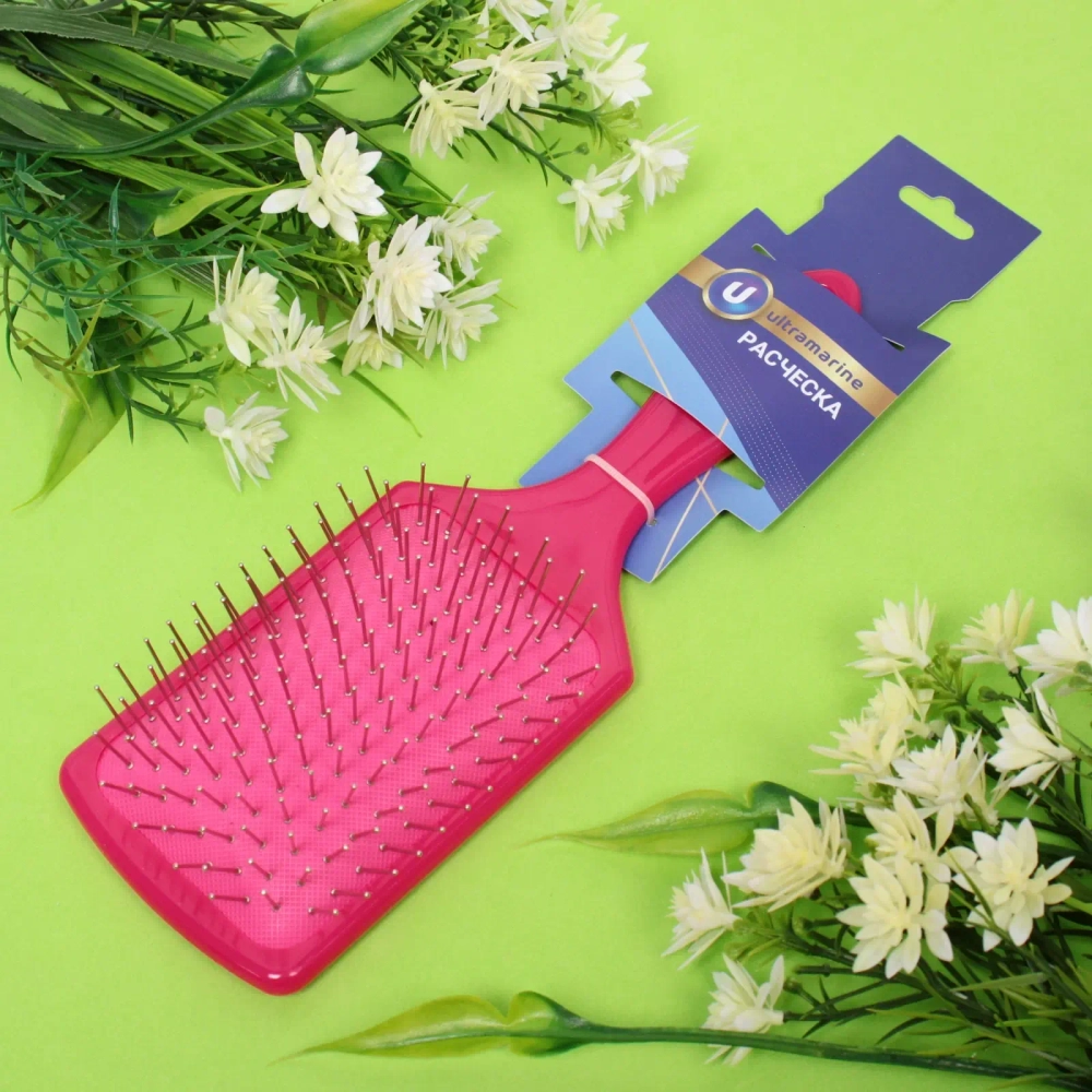 Расческа массажная «Valeria», прямоугольная, цвет фуксия, 24*8 22,5*7см (блистер Ultramarine)