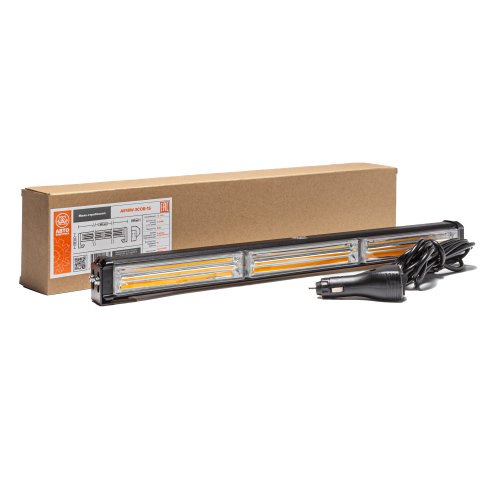 Маяк-стробоскоп 12/24 В, 18 Вт, желтый, 1-стор. (3 блока COB), 18 реж., крепление на кронштейне, прикуриватель (провод 3м), 450*40*50 мм