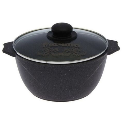 Кастрюля алюминий, антиприг, 4 л, с крыш, крышка стекло, кругл, Мечта, Гранит black, 44802, чер