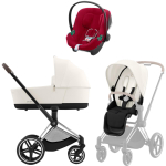 Коляска 3 в 1 Cybex Priam IV Chrome Brown complete и автокресло Aton B2 i-Size Dynamic Red Off White