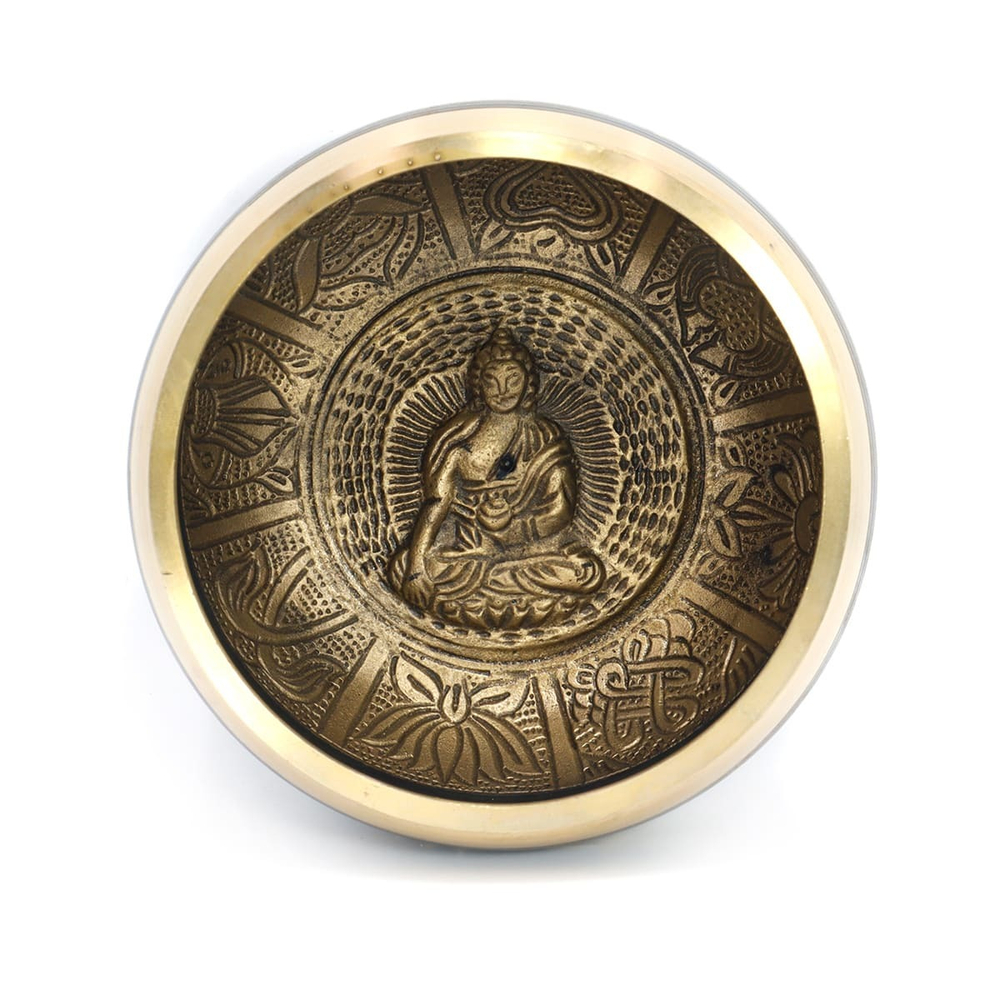 Чаша поющая с барельефом Будда 7 металлов для лечения и медитации d-12 см h-6,5 см вес от 601 г до 800 г