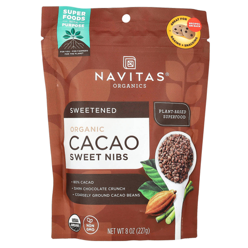 Navitas Organics, органические сладкие ядра какао-боба, 227 г (8 унций)
