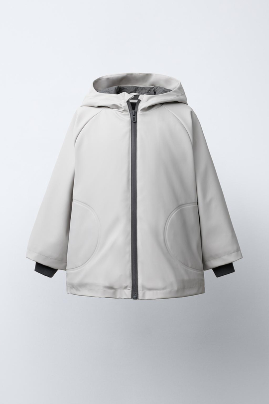 ZARA ПРОРЕЗИНЕННЫЙ ДОЖДЕВИК WATER RESISTANT, ЦВЕТ ЛЬДА