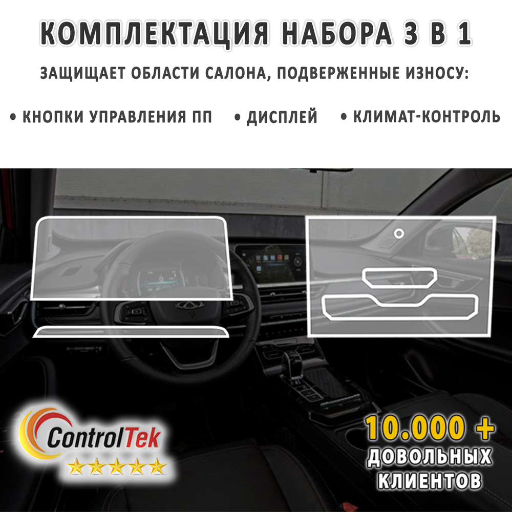 Chery Tiggo 7 Pro (2020) - комплект защитных матовых пленок 3 в 1. Пленка защитная ControlTek HYBRID со слоем TOP COAT. Толщина: 6 mil. (175 мкм.)