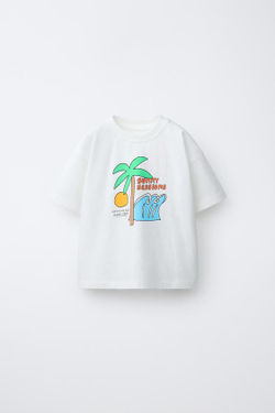 ZARA ФУТБОЛКА С ПРИНТОМ, БЕЛЫЙ