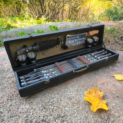 Набор с шампурами "Элит-М" №11 средний, кейс из экокожи 14 предметов