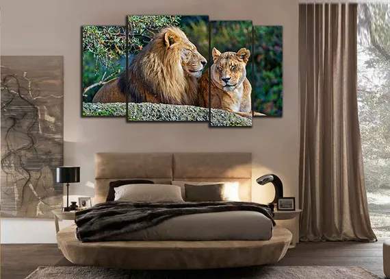 Модульная картина "Львиная семья"