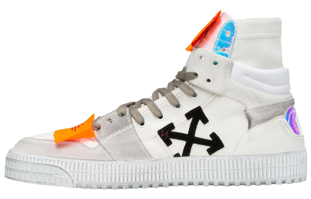 OFF-WHITE Off-Court suede leather high-top round head lace-up flat heel fashion sneakers men's white