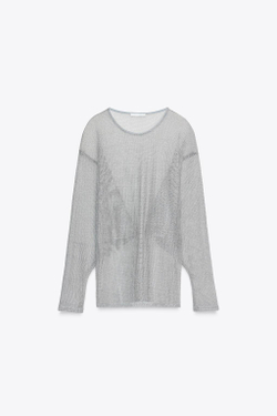 ZARA ТОП ИЗ МЕТАЛЛИЗИРОВАННОЙ НИТИ С РУКАВАМИ «ЛЕТУЧАЯ МЫШЬ», СЕРЕБРИСТЫЙ