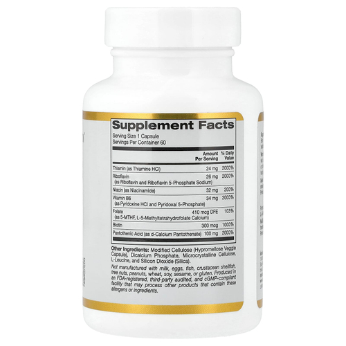 California Gold Nutrition, комплекс витаминов группы B с фолатом, биотином, пантотеновой кислотой и витамином B6, 60 растительных капсул