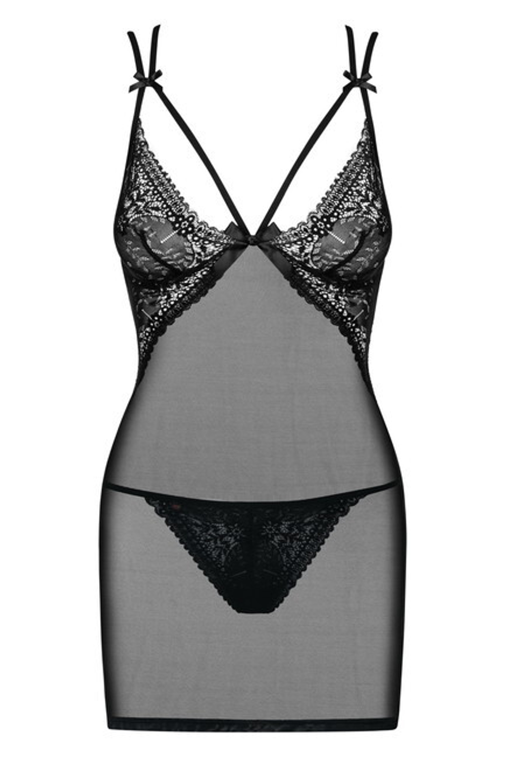 Черная сорочка с кружевным верхом Intensa Chemise LXL (46-48) (Цвет: черный)