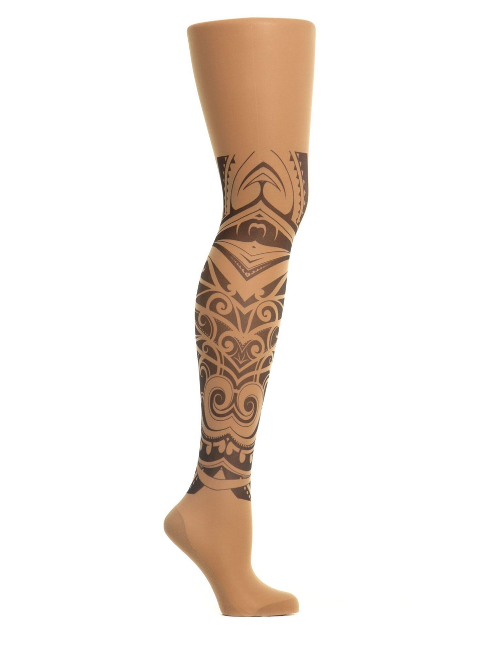 Колготки с имитацией большой татуировки на левой ножке (Размер: S-M-L) (Цвет: бежевый)