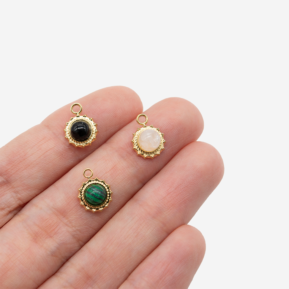 Подвеска "Simple" 11*8,4мм, малахит (имитация), сталь, позолота