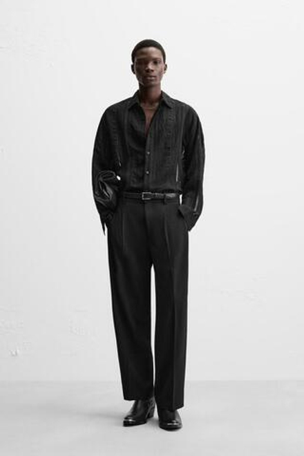 ZARA БЛУЗА JACQUARD ИЗ ПОЛУПРОЗРАЧНОЙ ТКАНИ, ЧЕРНЫЙ