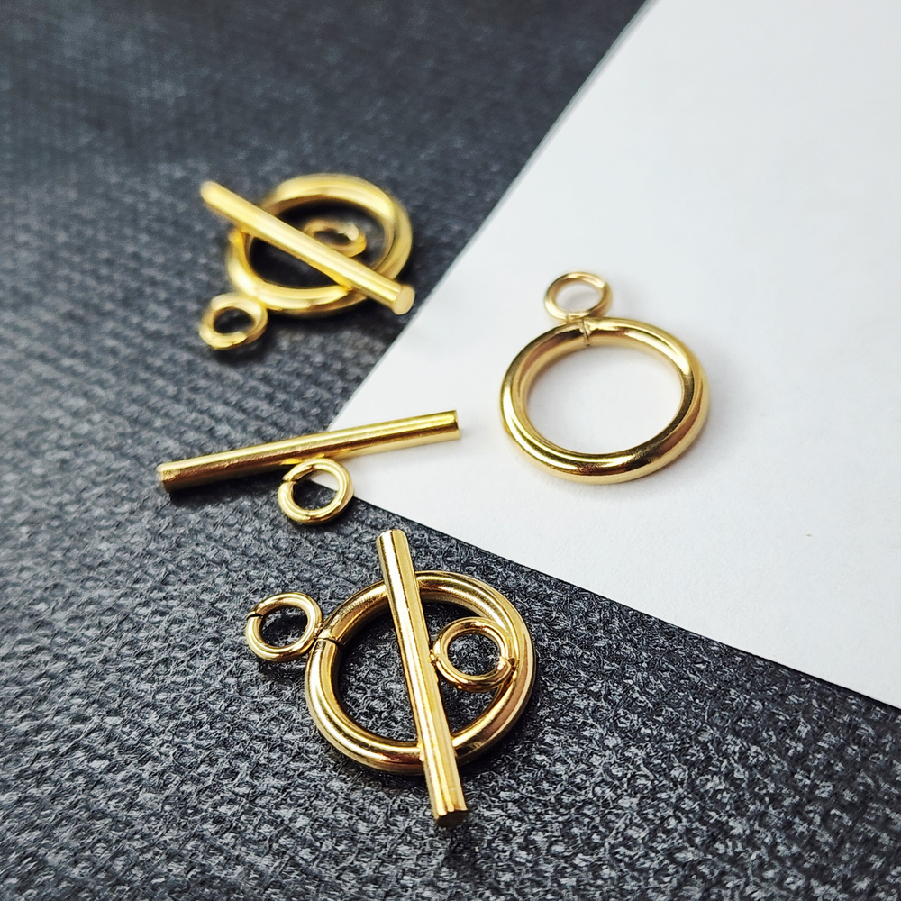 Замок тогл, сталь, 2я позолота, 14мм, цена за 1 набор (кольцо + палочка)