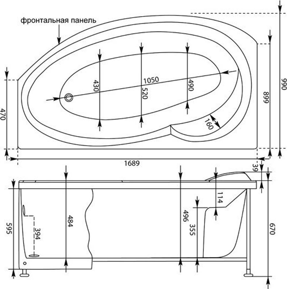 Акриловая ванна Aquanet Jersey 170x90 L (с каркасом)