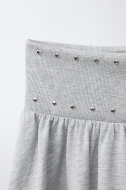 ZARA ЮБКА С ЗАКЛЕПКАМИ И ВОЛАНАМИ, СЕРЫЙ МЕЛАНЖ