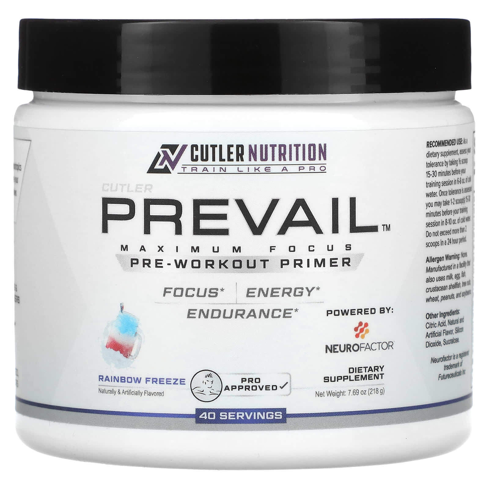 Cutler Nutrition, Prevail, предтренировочный комплекс, радужная замораживание, 218 г (7,69 унции)