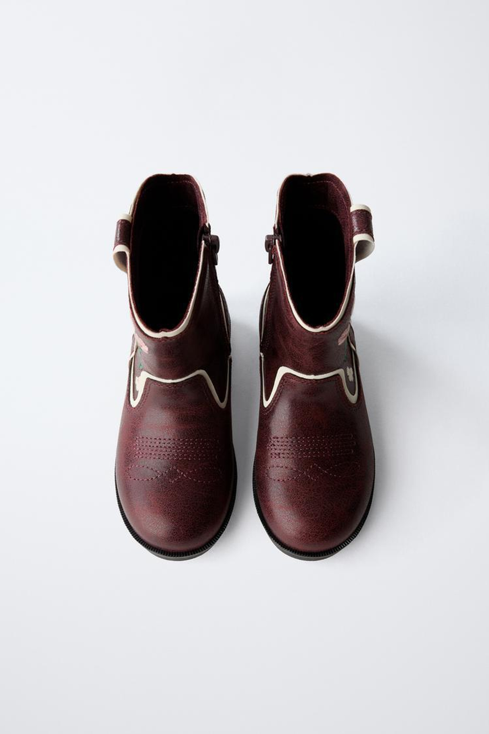 ZARA ВЫШИТЫЕ САПОГИ В КОВБОЙСКОМ СТИЛЕ, ГРАНАТОВЫЙ