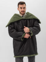 Худи мужское непромокаемое оверсайз на меху из натуральной овечьей шерсти, верх дьюспо черный