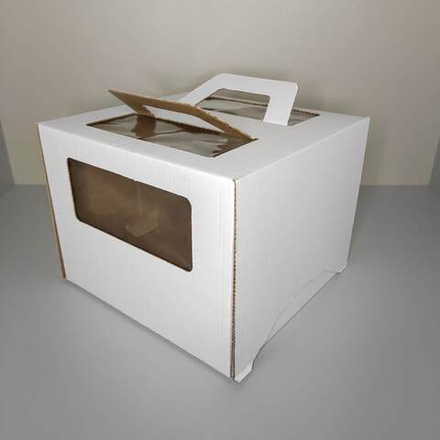 Коробка для торта с окном и ручкой белая 26х26х20 см