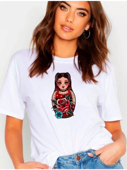 Футболка матрешка с розой