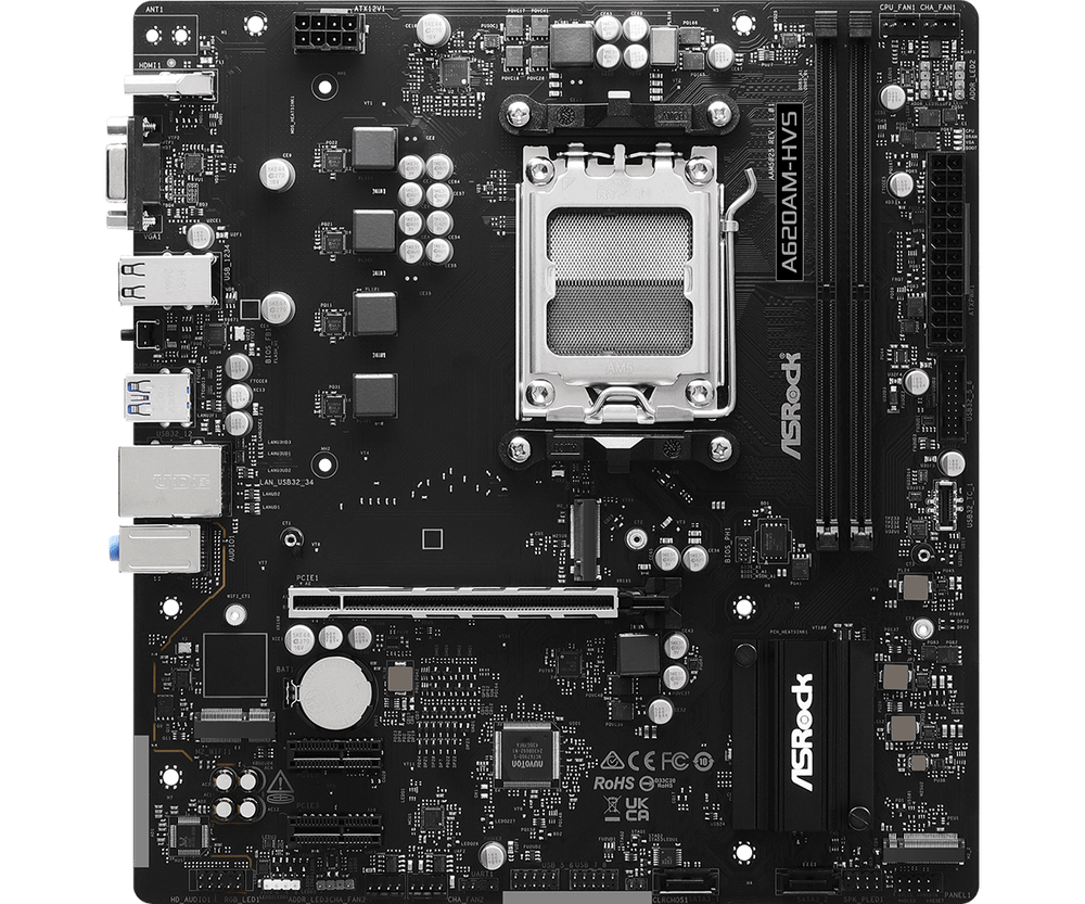 Материнская плата ASRock A620AM-HVS AM5 2xDDR5 2xSATA3 RAID 2xM.2 D-Sub HDMI mATX