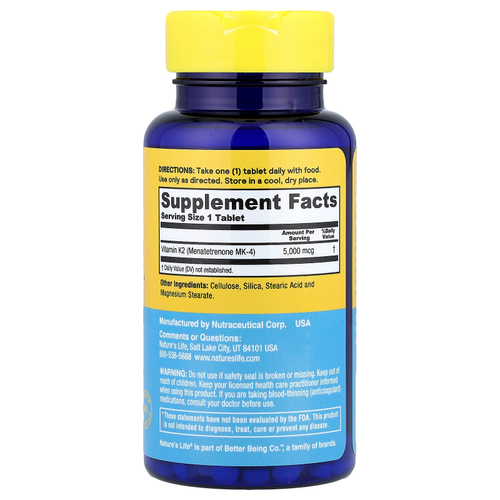 Nature's Life, восстанавливающий витамин K-2, 5000 мкг, 60 таблеток