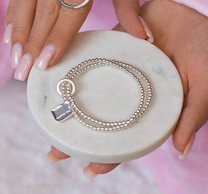 Браслет двойной из бусин серебра