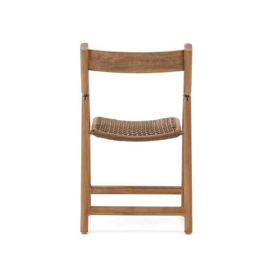 Складной стул Dandara из массива акации со стальной конструкцией и бежевым шнуром